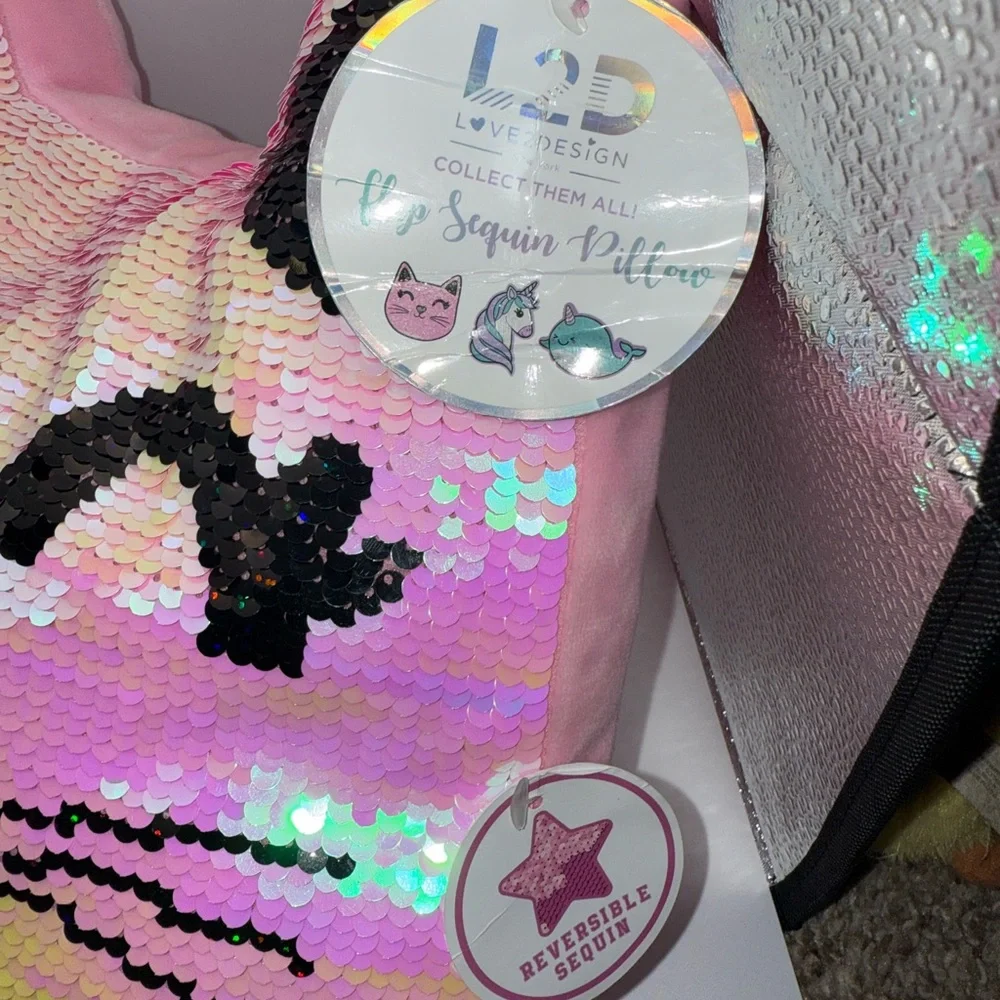 Love2Design Pink Flip Sequin Cat Pillow Iridescent Reversible Cushin